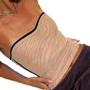 Beige & black contrast detail tube top🦪🖤✨